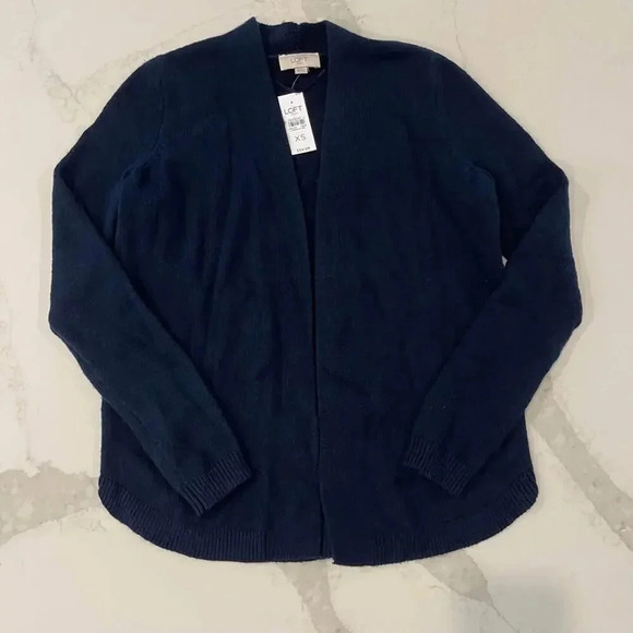 Loft Outlet NWT Navy Blue Open Front Knit Cardigan Sweater Women's XS Cozycore - Picture 1 of 6